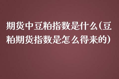 期货中豆粕指数是什么(豆粕期货指数是怎么得来的)_https://www.yunyouns.com_期货行情_第1张