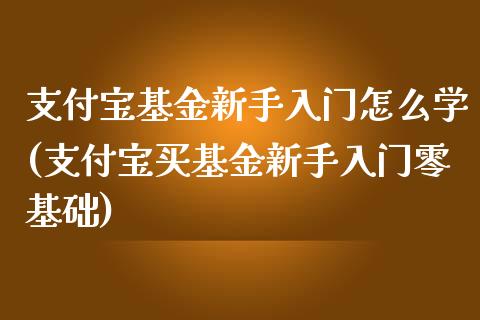 支付宝基金新手入门怎么学(支付宝买基金新手入门零基础)_https://www.yunyouns.com_期货直播_第1张