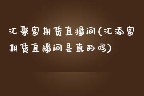 汇聚富期货直播间(汇添富期货直播间是真的吗)_https://www.yunyouns.com_恒生指数_第1张