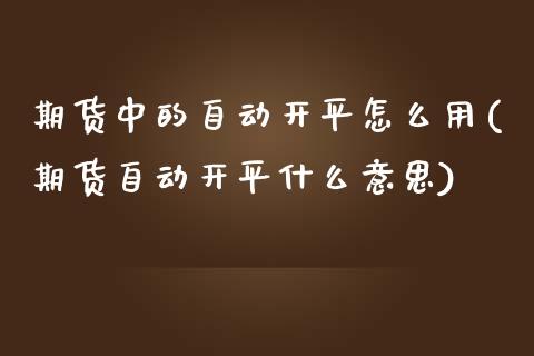 期货中的自动开平怎么用(期货自动开平什么意思)_https://www.yunyouns.com_期货直播_第1张