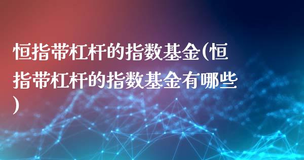 恒指带杠杆的指数基金(恒指带杠杆的指数基金有哪些)_https://www.yunyouns.com_期货直播_第1张