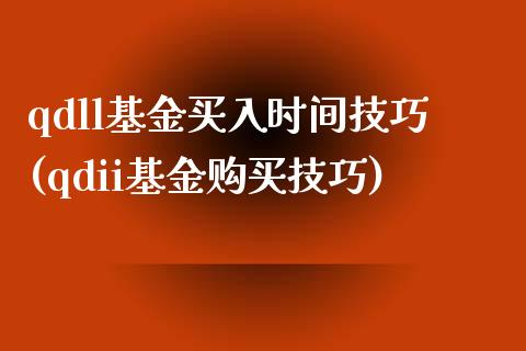 qdll基金买入时间技巧(qdii基金购买技巧)_https://www.yunyouns.com_期货直播_第1张