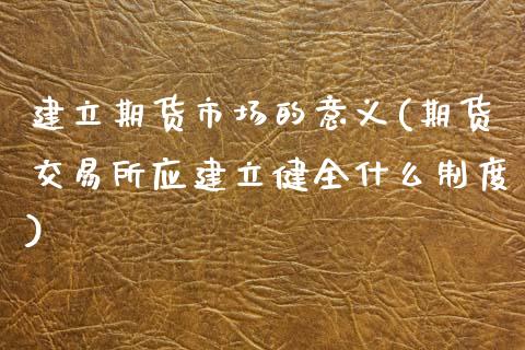 建立期货市场的意义(期货交易所应建立健全什么制度)_https://www.yunyouns.com_股指期货_第1张